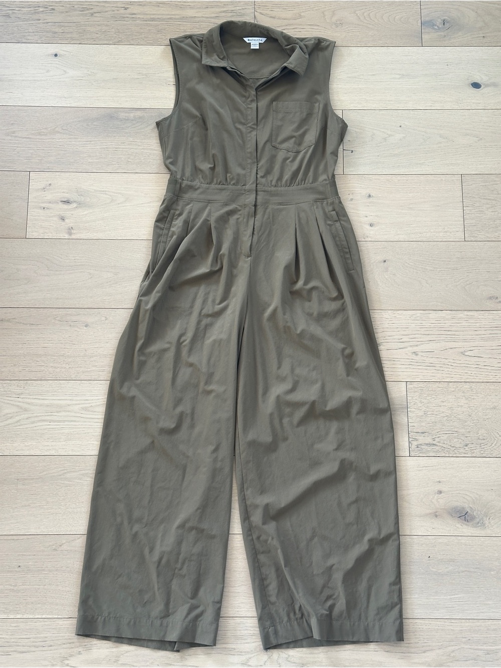 Athleta Olive Green Sleeveless Wide-Leg Jumpsuit